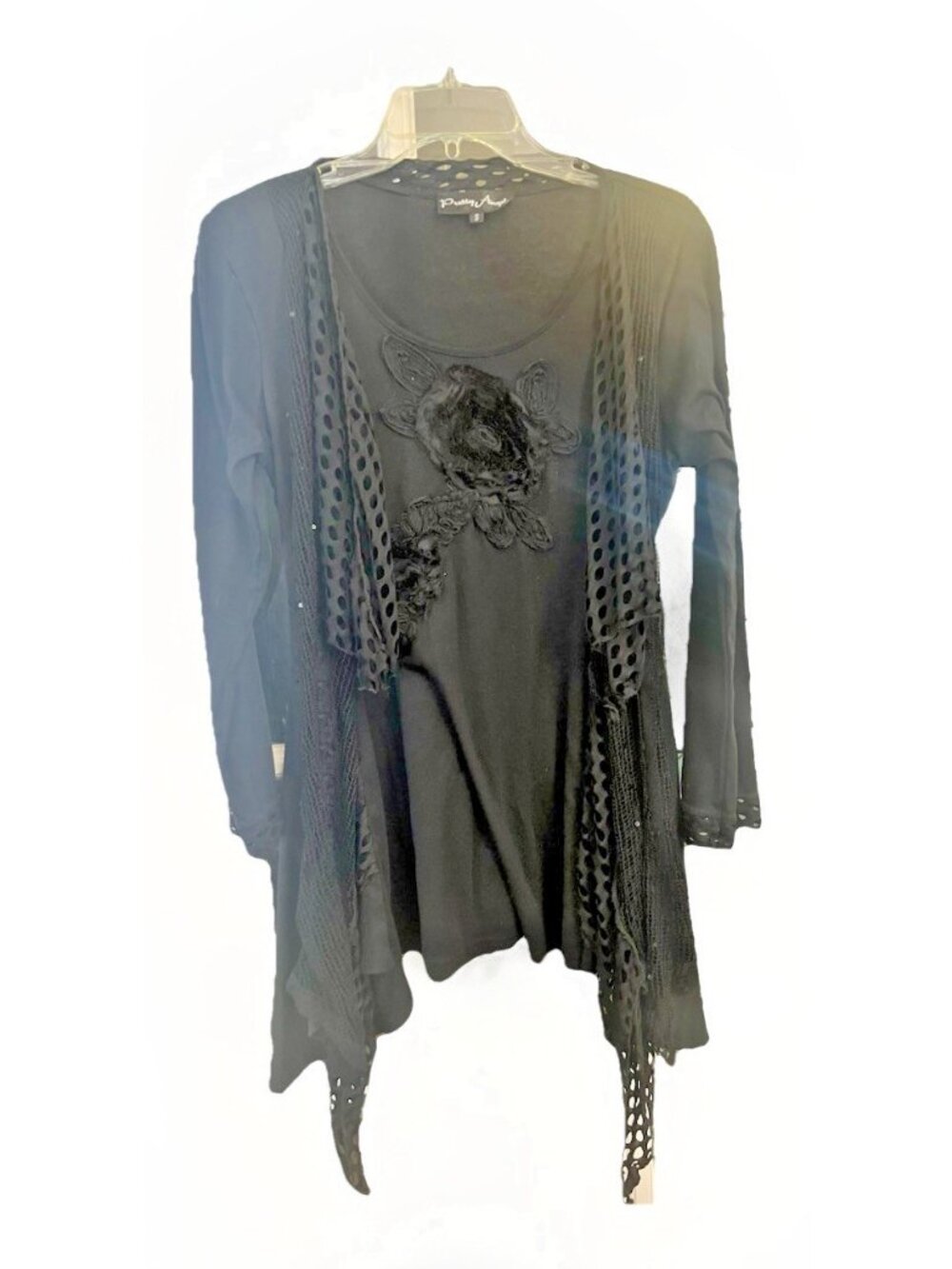 My Pretty Angel Black Lace Flower Lagenlook Asymetrical Size Small.    U